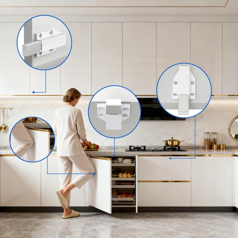 Jiayi Magnetic Push to Open Jiayi Push Release Magnet Cabinet Door Latch, Push Open Drawer Catch for Large Door, Push in Door Unlock Kitchen Spring Opening Press Out Push Magnetic Latches (White, 4 Pack) - Image 2